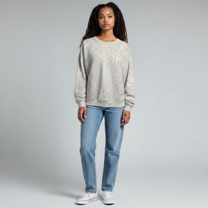 Aqua Lounge Beige Pink Cheetah Animal Print Long Sleeve Crewneck Pullover XL